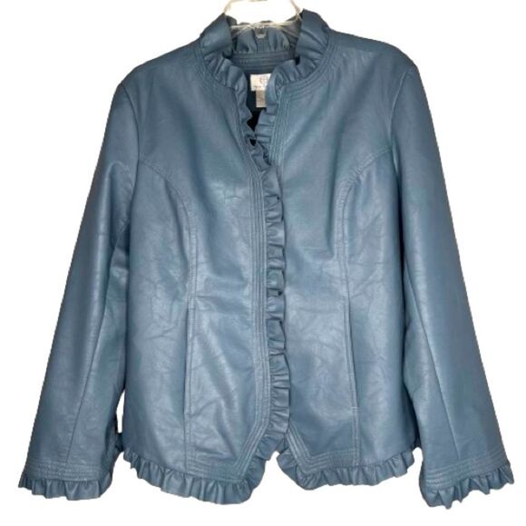 Hot in Hollywood Jackets & Blazers - Hot In Hollywood Slate Faux Leather Ruffle Cottagecore Academia Jacket Blazer L